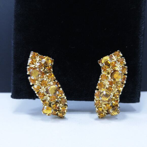 Alice Caviness Topaz Rhinestone Earrings, 1960s Vintage Jewelry - Picture 9 of 10